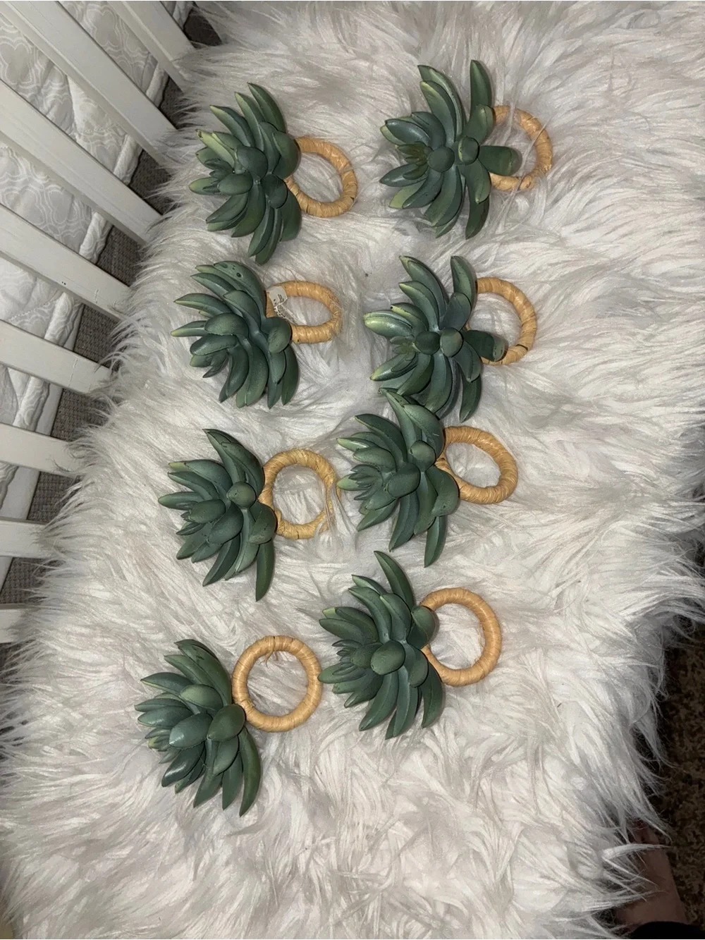 Pottery Barn Succulent green napkin rings set 8